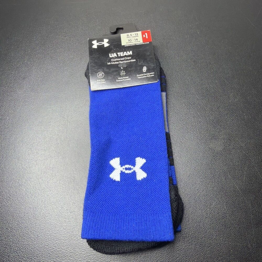 Under Armour Team Men's Cushioned Crew Socks 8.5-13 Royal Blue/Black. Brand New